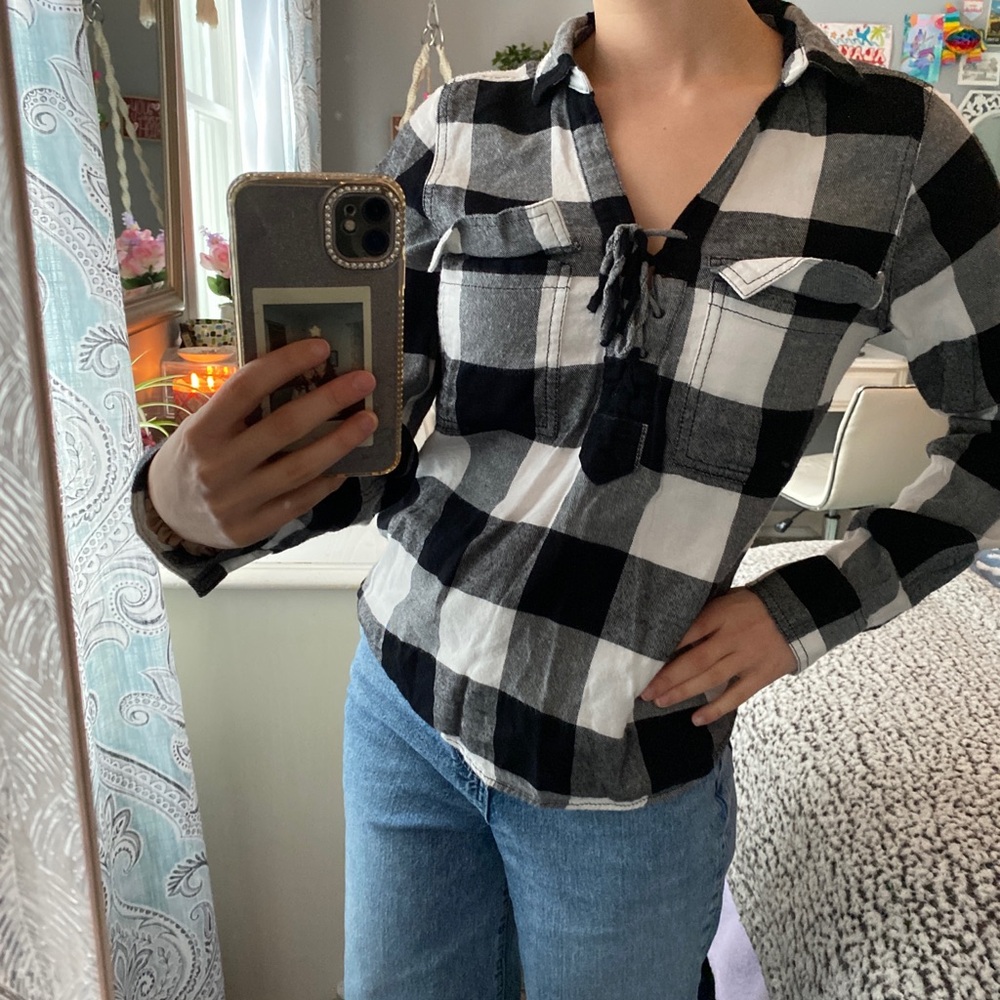 SO Black and White Checkered Button Down Shirt